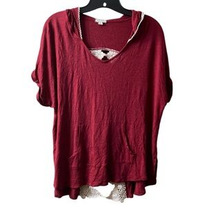 Eyeshadow Hoodie Shirt with Crochet Cut Out Back & Kangaroo Pocket - Size XL